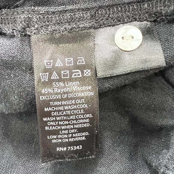 RACHEL ZOE Black Linen Blend Eyelet Wrap Cropped Long Sleeve Shirt Top Womens L - Picture 4 of 8